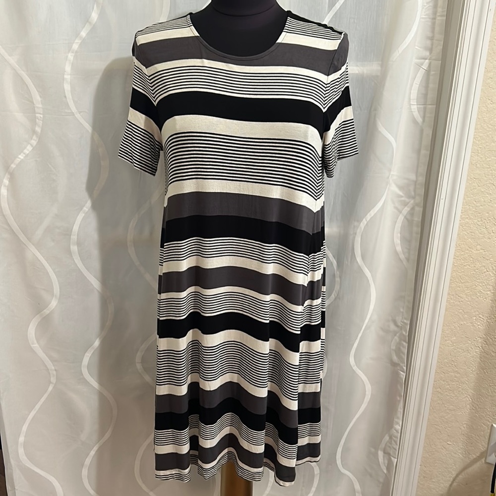Loft, Black & White Striped, Short Sleeve Dress, Size Small